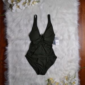Ralph Lauren OLIVE One Piece Slimming Fit Swimsuit
